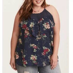 Torrid Floral Print Ruffled Lace Tank Top Lightweight Flattering Flowy Size 3X
